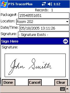 Electronic signature capture with TracerPlus Pro mobile software.